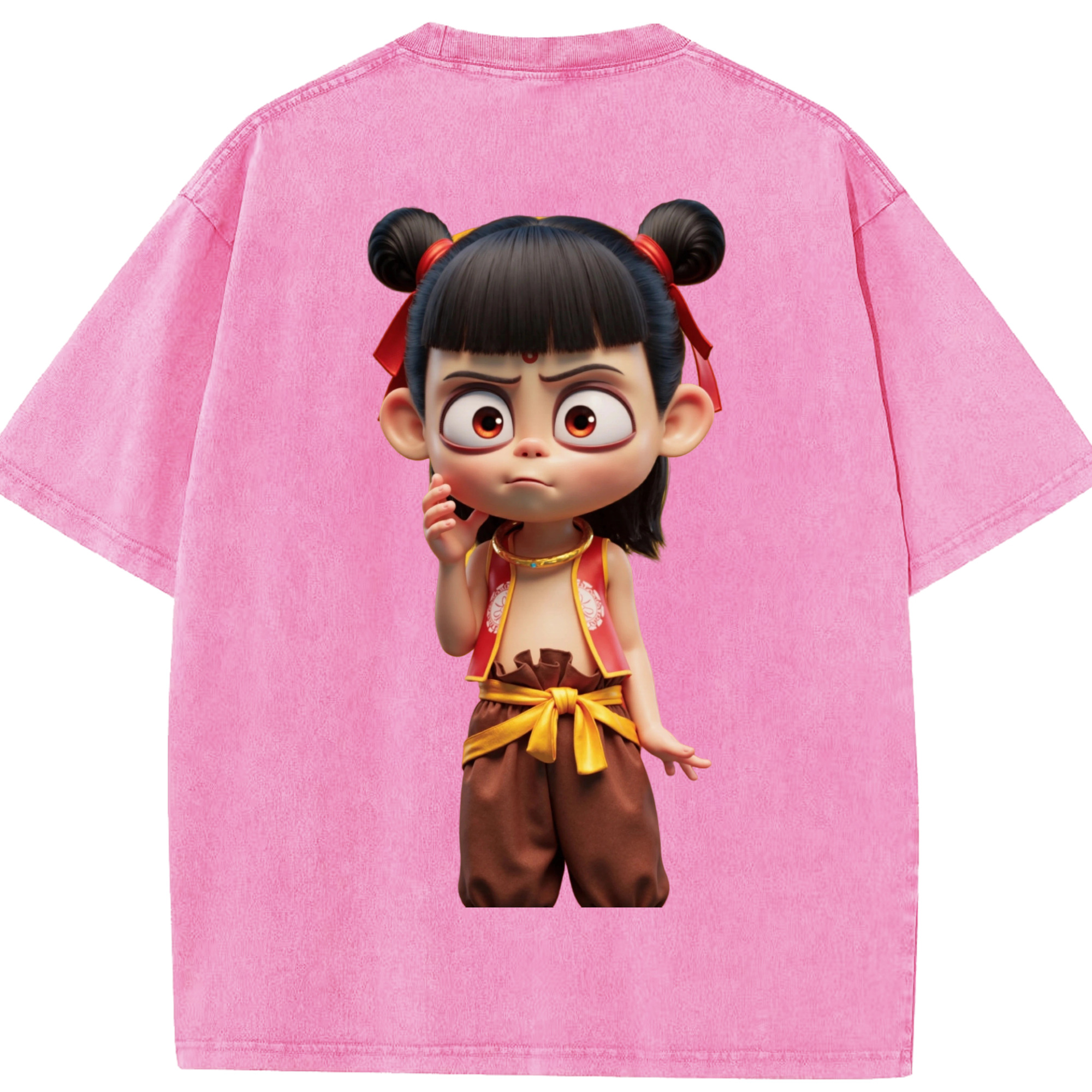 （画像用） Ne Zha 2 ナタ 魔童の大暴れ 綿100% ヴィンテージ風 半袖Tシャツ（背面プリント）